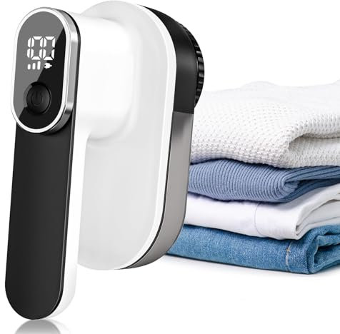 HAPPHOOH Levapelucchi Elettrico, Togli Pelucchi Ricaricabile, Lama a 6 Foglie, 3 Velocità, Display LED, Leva Pelucchi Elettronico Portatile da Tessuti