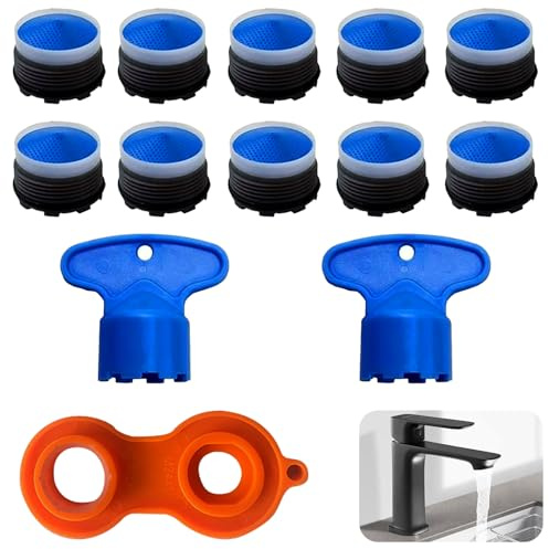 SSKHE 10 Piece Aerators for Taps with 2 Mixing Nozzle Keys 1 Tap Aerator Tool, M18.5 Tap Strainer Set, Plastic Tap Strainer Insert Suitable for Bathroom and Water in the Kitchen