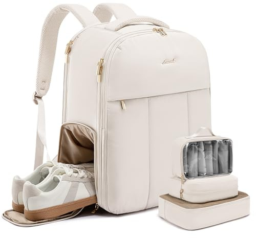 LOVEVOOK Mochila de viaje, equipaje de mano, mochila de avión, grande, para ordenador portátil, mochila de 17,3 pulgadas, mochila de viaje para mujer, para viajes, trabajo, fin de semana, color blanco