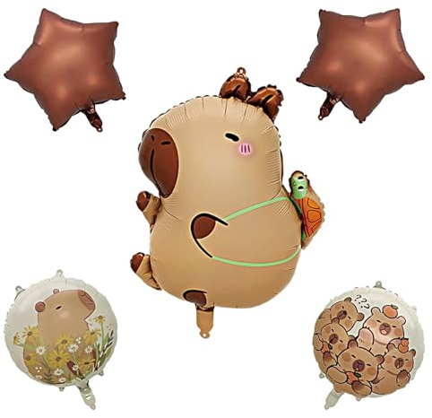 LUMOOM 5 pezzi Capybara Party Ballons, Palloncini Kapibara Compleanno, Set Squisito di Animali Cartoon Carino per Compleanno (Tartaruga)
