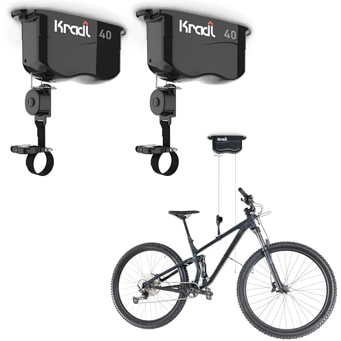 Kradl 2-Pack (40 Pound / 40 Pound). Ceiling Mount Bike Lift and Rack. Bicycle Storage Hoist Without Electricity, Clumsy Ropes or Pulleys.