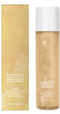 Sunglaze Sheer Setting Mist Protection solaire SPF 50, Setting Crème hydratante Protection solaire, Brume d'huile corporelle chatoyante, Spray hydratant et brillant pour le maquillage, anti-récifs