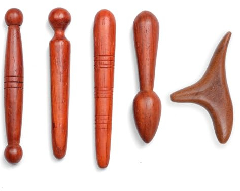 Massage Holz Set – 5 Stücke Triggerpunkt Drücker aus Holz, Dreieck-Massagegerät & Akupressur Massagestab, Punkt-Massagegerät zur Fuß, Rücken, Schulter, Entspannung & Schmerzlinderung
