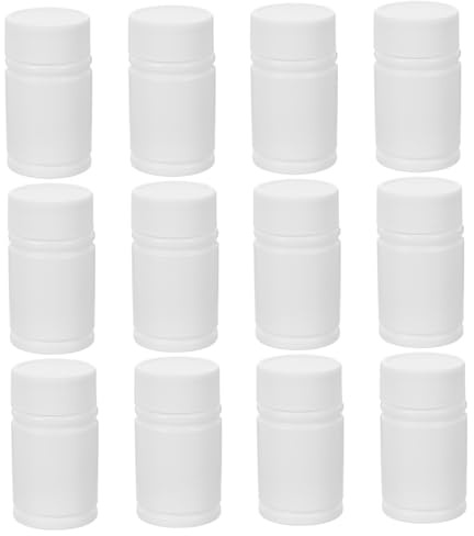 Abaodam Pack de 12 Frascos de Medicamentos Reutilizables de 20 Ml en Hdpe Blanco con Tapa Anti-fugas, Ideales para Almacenamiento Seguro y Transporte