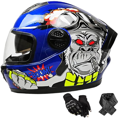 Casque Intégral de Moto et Scooter avec Double Visière, Homologué ECE pour Homme et Femme - Taille: 58-62 cm T