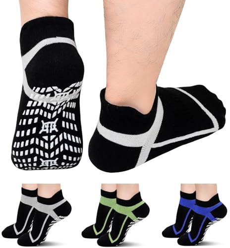 PUTUO Calcetines Yoga Antideslizantes para Hombre: Calcetines Cortos de Pilates en Algodón Transpirable con Soporte de Arco Ideales para Fitness Entrenamiento en Casa y Rehabilitación
