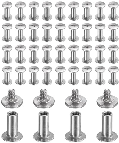 sourcing map 40set Chicago Screw M2x7mm 3mm Length Metal Phillips Nail Rivet Stud Bolts Rivets Binding Post Screw for DIY Leather Belt Bag Craft Bookbinding, Silver