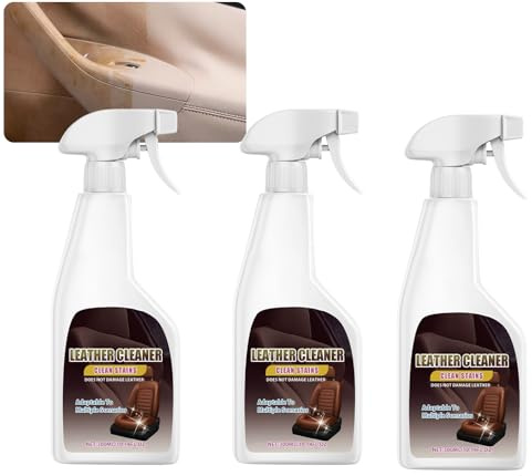 Detergente e balsamo per pelle per interni di sedili auto, spray antimacchia spray detergente per pelle, crema per mobili, divani, divani, kit di manutenzione interni (3 pezzi)