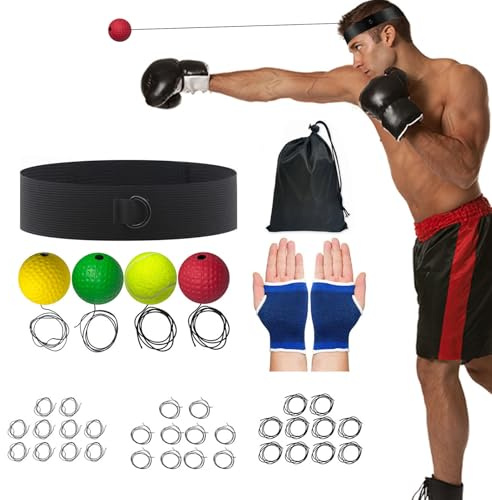 Pallone da boxe – Set di 4 palline (80 g, 60 g, 40 g, 20 g) con fascia regolabile | Velocità di allenamento, riflessi e coordinazione occhio-mano | Per adulti, bambini, principianti e professionisti