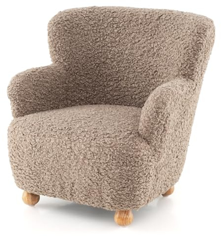 COSTWAY Kids Sofa, Sherpa Upholstered Toddler Armchair with Solid Rubber Wood Legs, Single Sofa Children Reading Chair for Bedroom, Play Room, Nursery, Child Room (Brown)