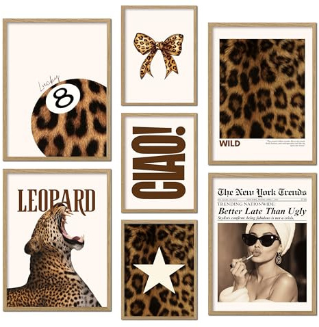 ag.art deco® 7er Set Poster Ohne Rahmen Wanddeko Wohnzimmer Modernes Design | Leoparden-Wandkunst Fashion Wandbild 7 Kugelposter Raumdekoration Flippiges Glück Geparden-Drucke Luxuriöse Modeposter für