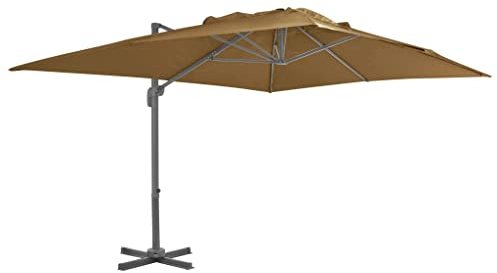 Parasol déporté rectangulaire, 400 x 300 cm, taupe, avec mât en aluminium, protection UV, extérieur, rotatif à 360 °C, stable et durable