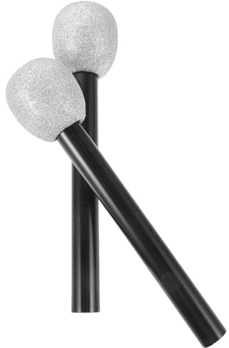 HEMOTON Lot de 2 Faux Microphones Paillettes Argentés, Microphone Rétro pour Garçon et Filles, Accessoire de Fête Danse et Chant, Modèle Simulation Léger et Solide, Anniversaire