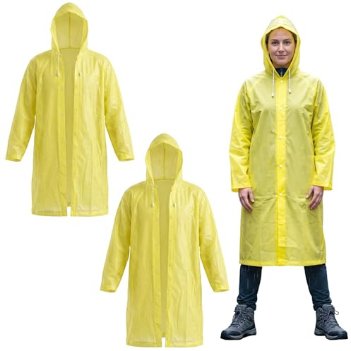 2 st vattentät poncho för kvinnor och män, vattentät regnponcho EVA-material, återanvändbar regnkappa med huva för festival, camping, vandring, cykling, fiske, resor (gul)