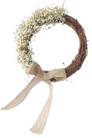 SAFIGLE Trockenblumenkranz aus Schleierkraut Rattan Ø 25cm 1 Stück Tür und Tischdeko für Hochzeiten und Feiern