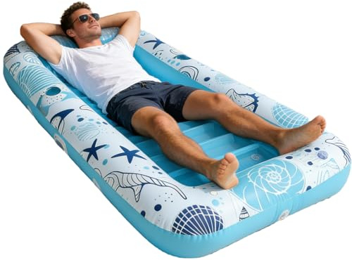 Flotador Hinchable para Piscina y Sol - Hamaca Flotable Inflable con Portavasos y Reposacabezas | Cama Flotante para Bañarse - para Adultos, Parejas, Familias, Vacaciones, Resort, Playa, Lago, Verano