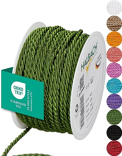 Halbach Seidenbänder Cordón de satén prémium de 6 mm de Ancho / 10 m de Longitud para Decorar Regalos, cordón Brillante de Acetato, cordón Decorativo para Manualidades, Color: Verde Musgo