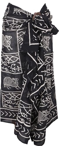 GURU SHOP - Pareo leggero, sarong, panno in cotone stampato a mano, uomo/donna, bianco, cotone, taglia unica, panno stampato, abbigliamento alternativo, Combinazione di colori 18, Taglia unica