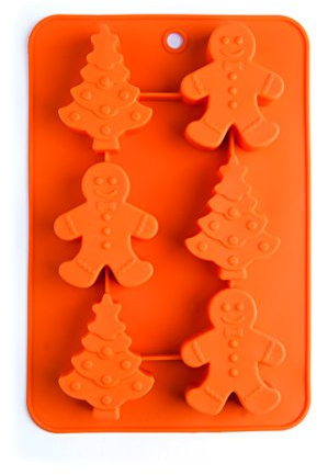 Excelsa Kuchenform aus Silikon, Baum/Lebkuchenmann von Ingwer, Rot