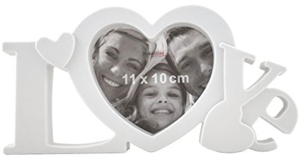 PrimoLiving Weißer LOVE Bilderrahmen - 3D Optik Photo Rahmen für 1 Bild 10x11 cm mit Echtglas Scheibe Herz Form Standrahmen Wandrahmen Fotorahmen weiß P-336