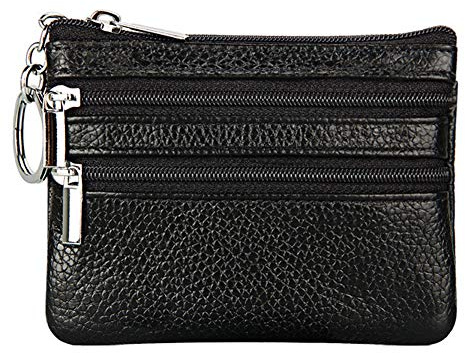 Women's Genuine Leather Coin Purse Mini Pouch Change Wallet with Keychain,black