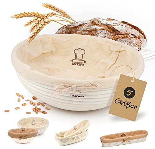 Backefix Gärkorb rund 27 cm für 1,5 kg bis 2 kg Brot - Gärkörbchen groß zum Brot backen Zubehör für perfekt geformtes, handgemachtes Brot | naturbelassener Gärkorb zum Brotbacken mit Leinentuch