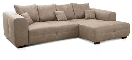 Cavadore Ecksofa Mavericco / XXL Eckcouch Inkl. Rückenkissen und Zierkissen / Longchair rechts / Industrial Style / 285 x 69 x 170 (BxHxT) / Mikrofaser Beige