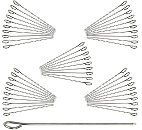 Relaxdays Set da 200 Spiedini in Acciaio Inossidabile per Involtini, Aghi con Occhiello, Spiedi con L: 11 cm, Argento