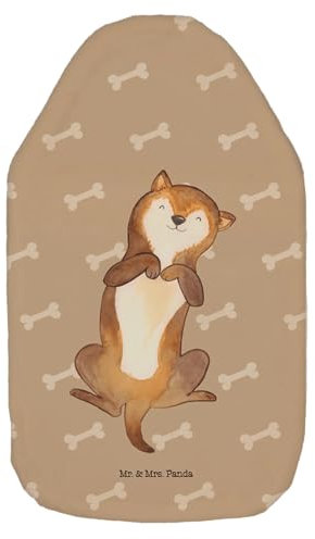 Mr. & Mrs. Panda Wärmflasche Hund Streicheln - Geschenk, Wärmekissen, Bettflasche, Hundemotiv, Bauchkraulen, Wärmflasche mit Bezug,