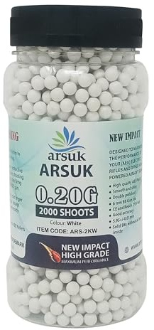 ARSUK 6mm Airsoft BBs 0.20g – White - 2000 Count - Seamless 6mm Plastic BB for Precision Target Practice & Tactical Shooting BBs for Airsoft Devices