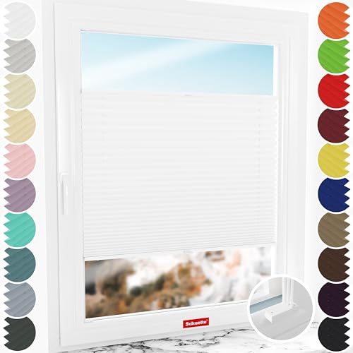 Schuette® Plissee mit Bohren zum Anschrauben ● Premium Kollektion: White Day (Weiß) ● 55x100cm (Breite x Höhe) ● Suprafix Faltrollo Befestigung ● Bequeme Rollo Montage inkl. Video