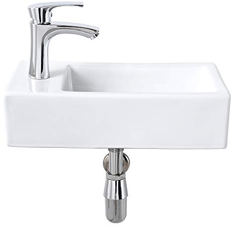 Corner Bathroom Sink Wall Mount-Bokaiya 18 Inch Small Bathroom Sink with Faucet Combo Rectangle White Porcelain Ceramic Vanity Sink, Left Hand