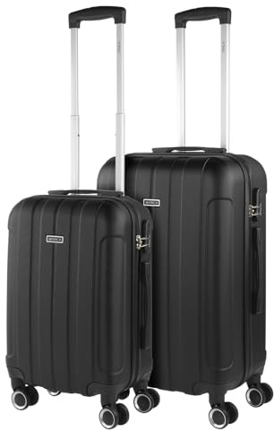 ITACA - Maletas de Viaje Rígidas ABS - Maleta de Viaje Cabina, Maleta Mediana y Maleta Grande - Asa Telescópica, 4 Ruedas Giratorias y Candado de Combinación, Negro, 55 cm + 63 cm
