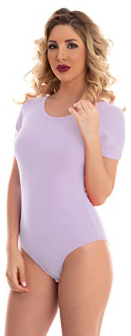 Magi Damenbody mit kurze Ärmel und Rundhals Damen Tshirt Overall Bodysuit Unterzieh-Body optimale Passform Sportlicher Tanz-Body für Frauen (S, Violet Tulip)