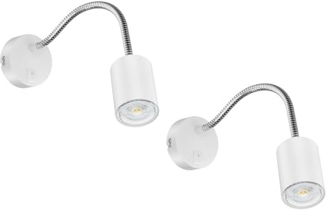 ledscom.de 2x Leselampe WAIKA mit Schwanenhals und Schalter weiß matt, inkl. GU10 LED Lampe (weiß, 5,3W, 504lm, 44°)