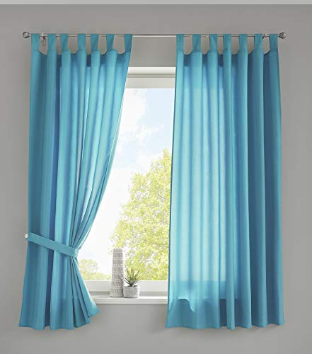 Gardinenbox 2er Set Vorhänge Schal Schlaufen »Berlin« HxB 175x140 cm Türkis Blickdicht Microsatin Lichtdurchlässig Kräuselband Uni Matt, 20400N2