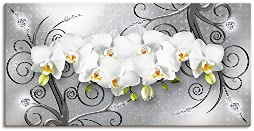 ARTLAND Wanddeko Leinwand Bilder Wandbild 60x30 cm Querformat Abstrakte Bilder Blumen Blüte Orchideen Kunst Abstrakt Weiß U1QV