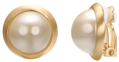 Vogem Gold Pearl Clip On Earrings for Women Non Pierced Gold Plated Ladies Vintage Large Round Pearl Ear Clips