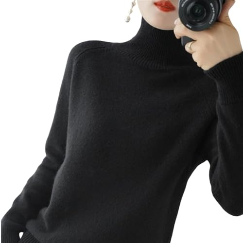 DSXH Womens Turtleneck Sweaters Winter Jumpers Knit Long Sleeve Thick Loose Pullover Casual Tops *# (Color : Black, Size : L)