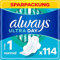 Always Ultra Day Damenbinden Normal (Größe 1) mit Flügeln 114 Stück, Super Saugfähig Und Ultra Dünn, für Die Periode