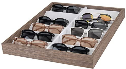 Brillenbox Brillen Display Brillenkoffer, Klassische Vintage Holz Stapelbare 12 Steckplätze Sonnenbrille Display-Tablett Brille Halter Brillen Organizer Brillen Lagerung Showcase Brillenaufbewahrung S