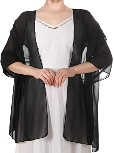 Yolev Stola Damen Festlich Schal Schwarzer Schal Weicher Chiffon Seidenschal Geeignet Stola für Abendkleider Hochzeitsbräute
