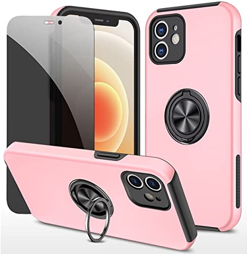 Dechyi Privacy cover per iphone 12 Mini Custodia con Privacy Anti Spy in vetro temperato con custodia protettiva ad anello- Rosa