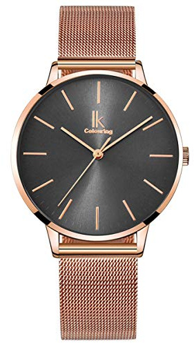 Alienwork IK Minimalist Armbanduhr Damen Ultra-flach Mesh-Armband