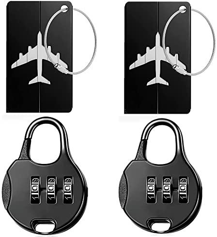 4-teiliges Set Kombinations-Gepäckschlösser, 3-stellig, Koffer-Vorhängeschlösser, Legierung, Gepäckanhänger, Kofferanhänger, Schlüssel, Zubehör für Reisen, Rucksack, Tasche, Gepäck