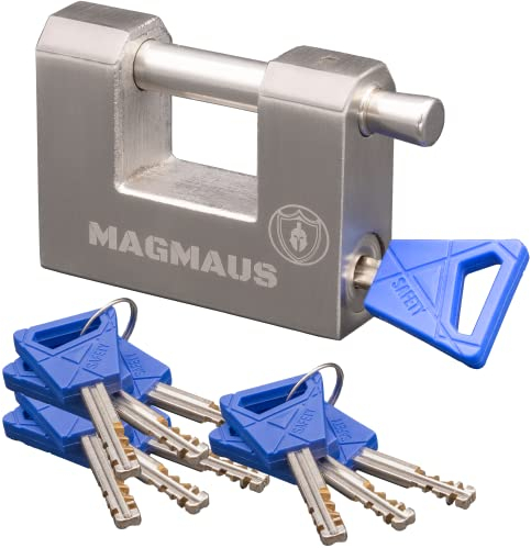 Magmaus® RTX70 [Never-Rust] Heavy Duty Shipping Container Padlock with 10 Keys - [High Security] - Weatherproof Outdoor Lock - [Stainless Steel] - Ideal for Shed, Chain, Gate, Garage