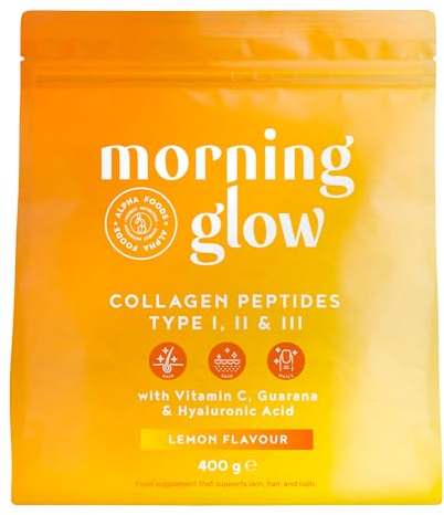 Collagene in Polvere | Collagen Peptides Idrolizzato Puro + Acido Ialuronico + Vitamine C, E e Caffeina dal Guaranà | Integratore Collagene da Bere per la Pelle | Limone | 400g | Alpha Foods