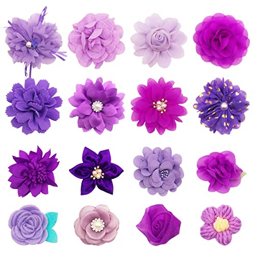 BIPY 16 st hundhalsband blommor och rosetter falska pärlor strass krage berlocker bilder för hundar katter valp liten medium hund vår sommar bröllop födelsedagsfest skötseltillbehör, 4-10cm, Polyester