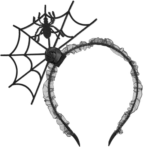 Balinco Halloween Spinnen-Haarreif Kostüm-Accessoire, Schauriger Look, Schwarz mit Stoff-Spinnennetz, Hexen Zubehör, Schwarze Witwe, Gothic, Karneval