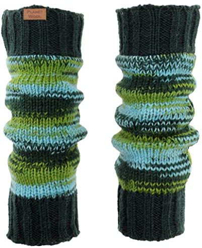 GURU SHOP Wollstulpen aus Nepal, Beinstulpen aus Schurwolle Ton in Ton - Grün, Herren/Damen